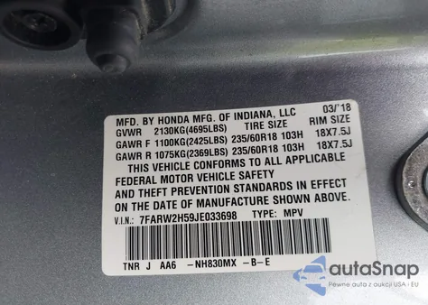 2018 Honda Cr-V Ex from USA, damaged, VIN 7FARW2H59JE033698